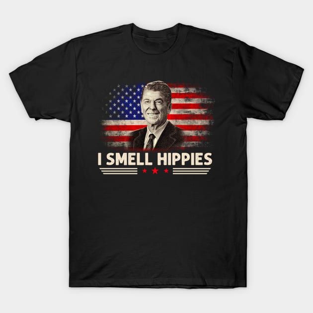 I Smell Hippies Ronald Reagan President T-Shirt by peskyrubeus